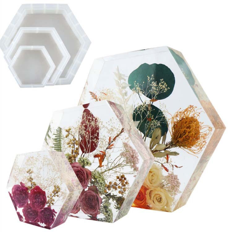 Resin Crystal Glue Large Geometric Hexagon Decoration Mirror Silicone Mold